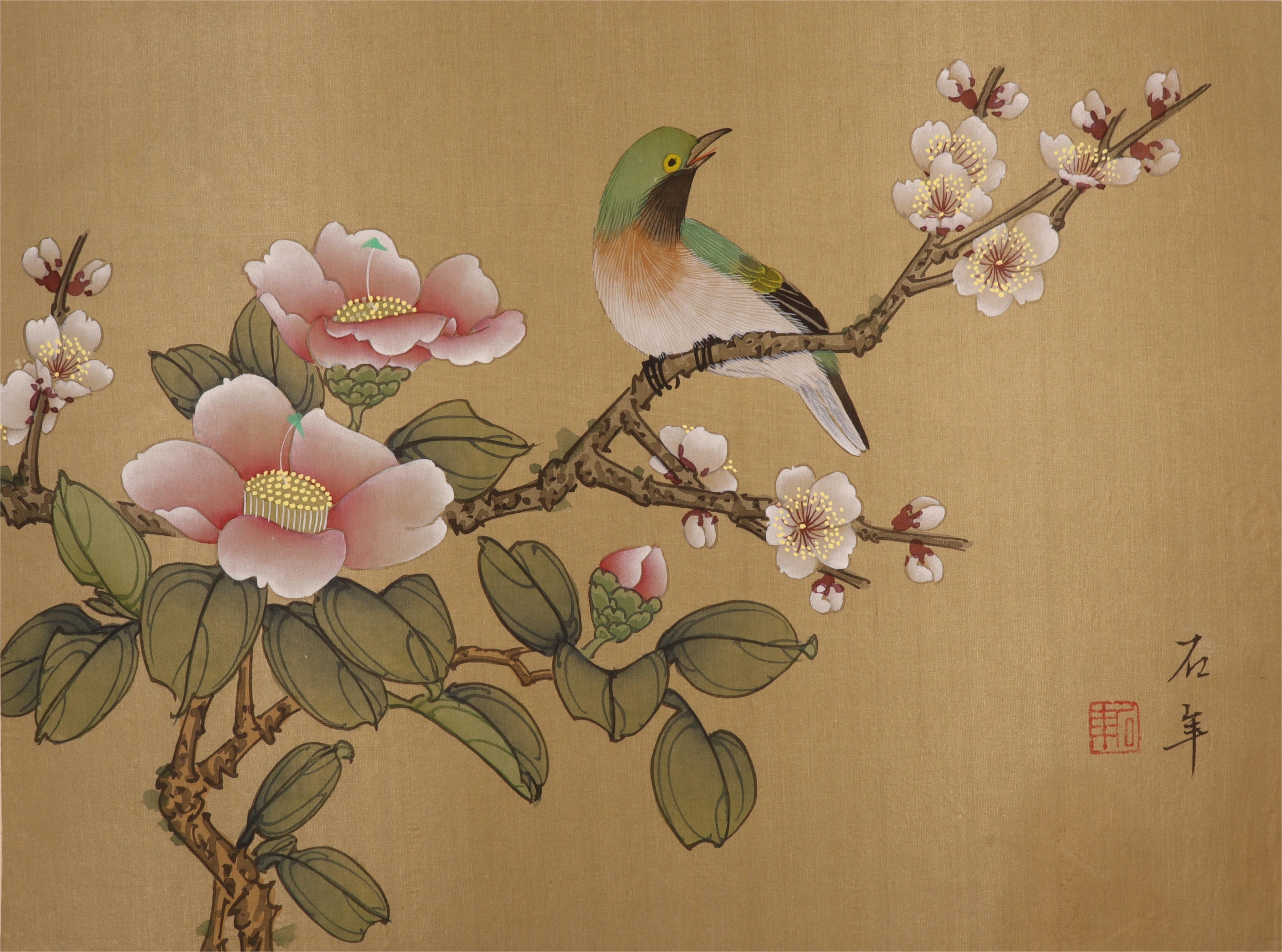 Flower & Bird Silk Painting Art