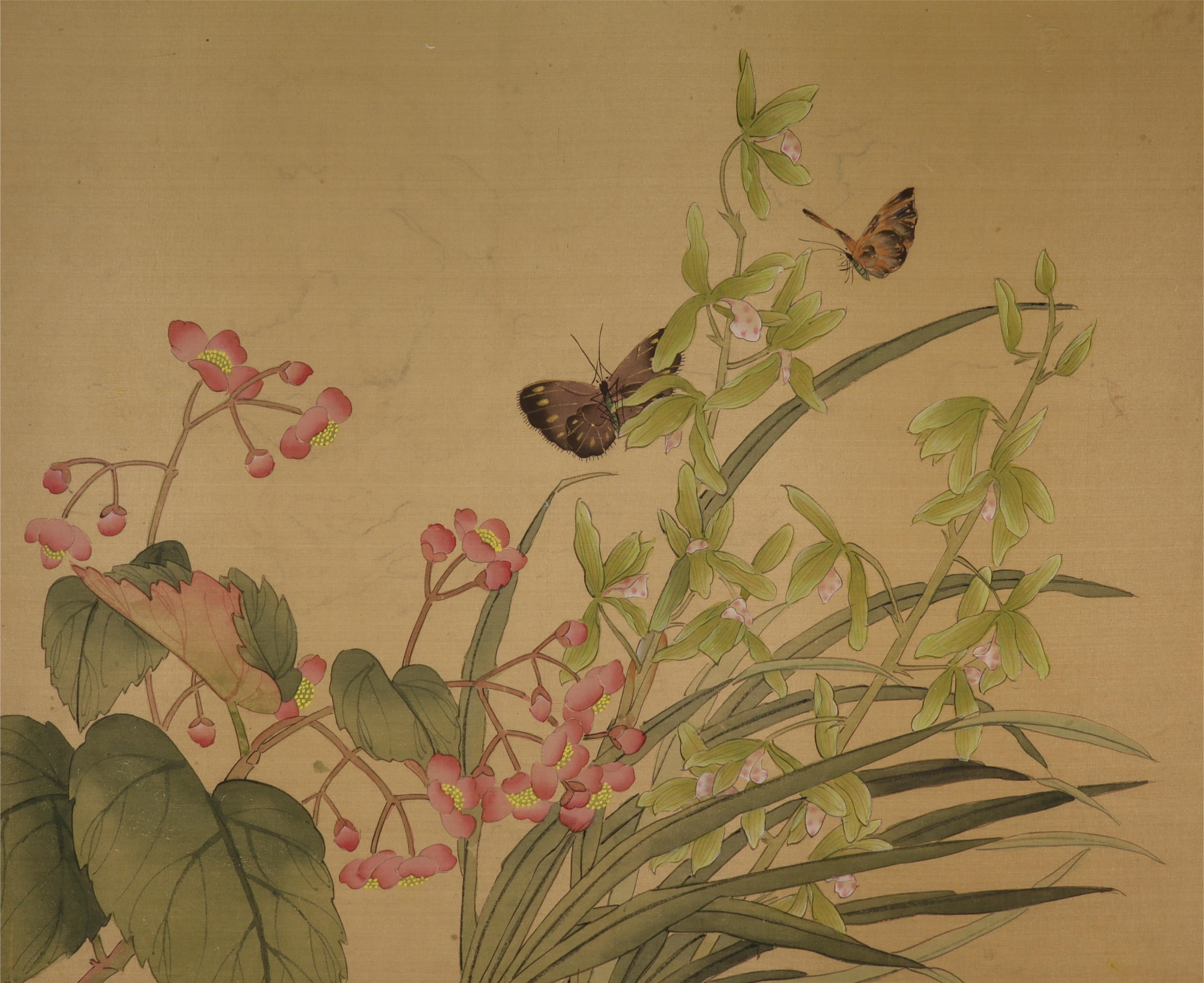 Flower & Butterfly Silk Painting Art