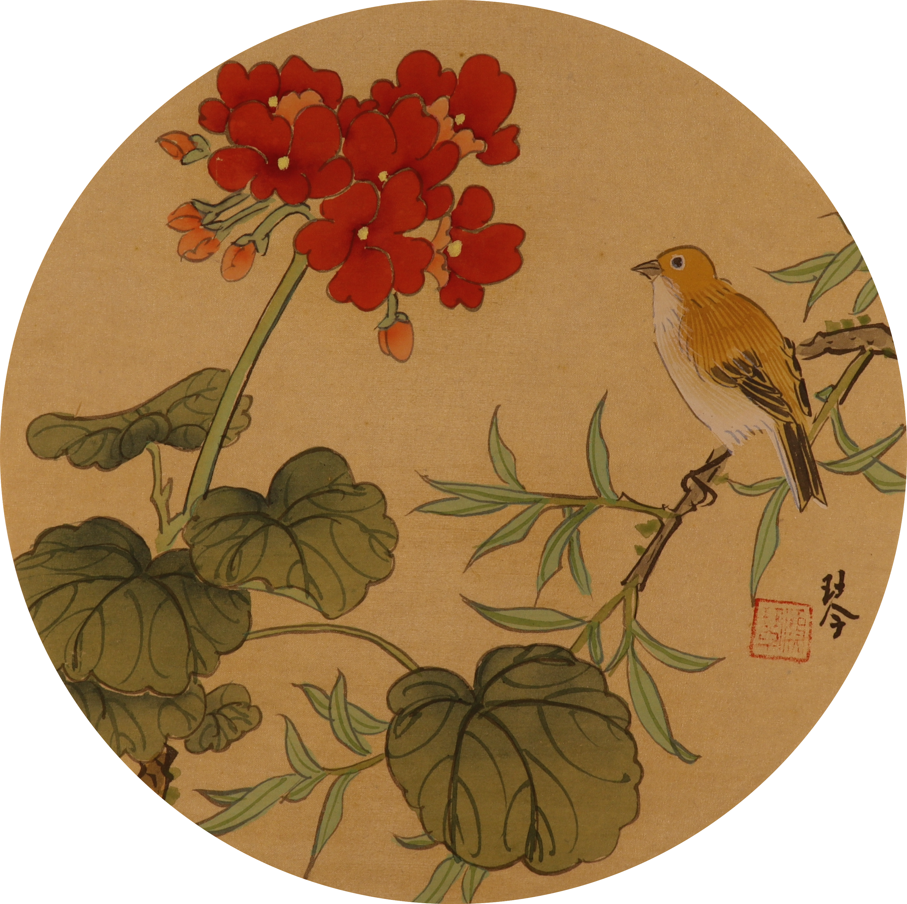 Flower & Bird Silk Painting Art