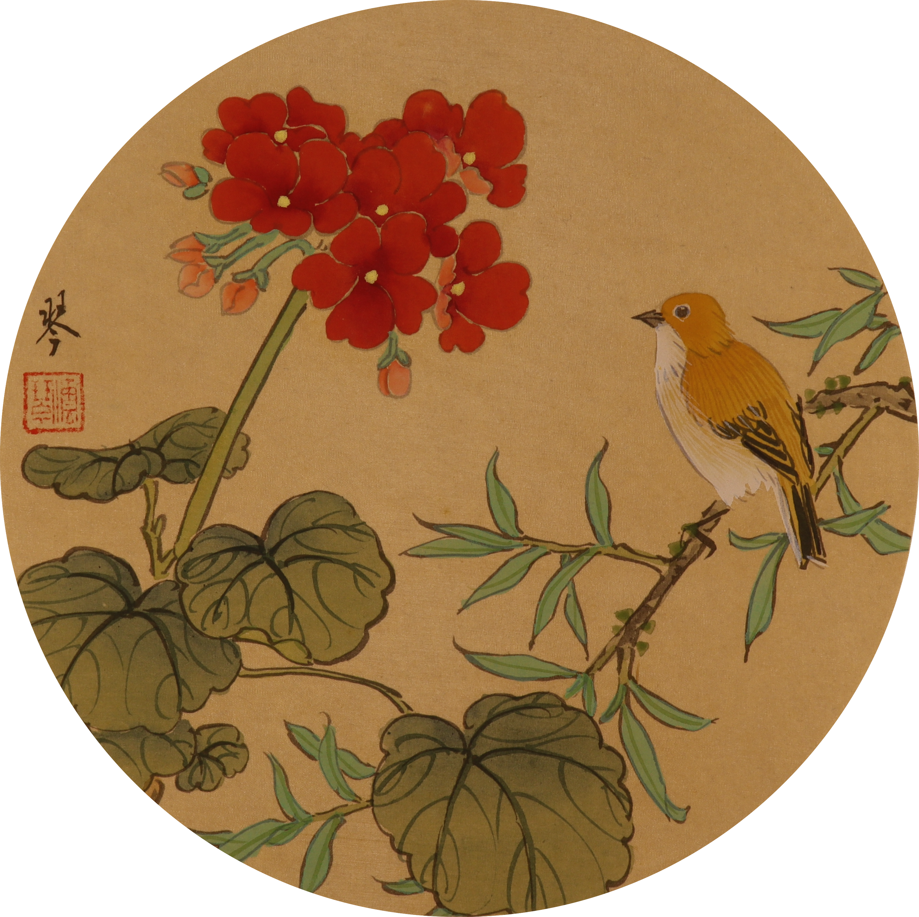 Flower & Bird Silk Painting Art