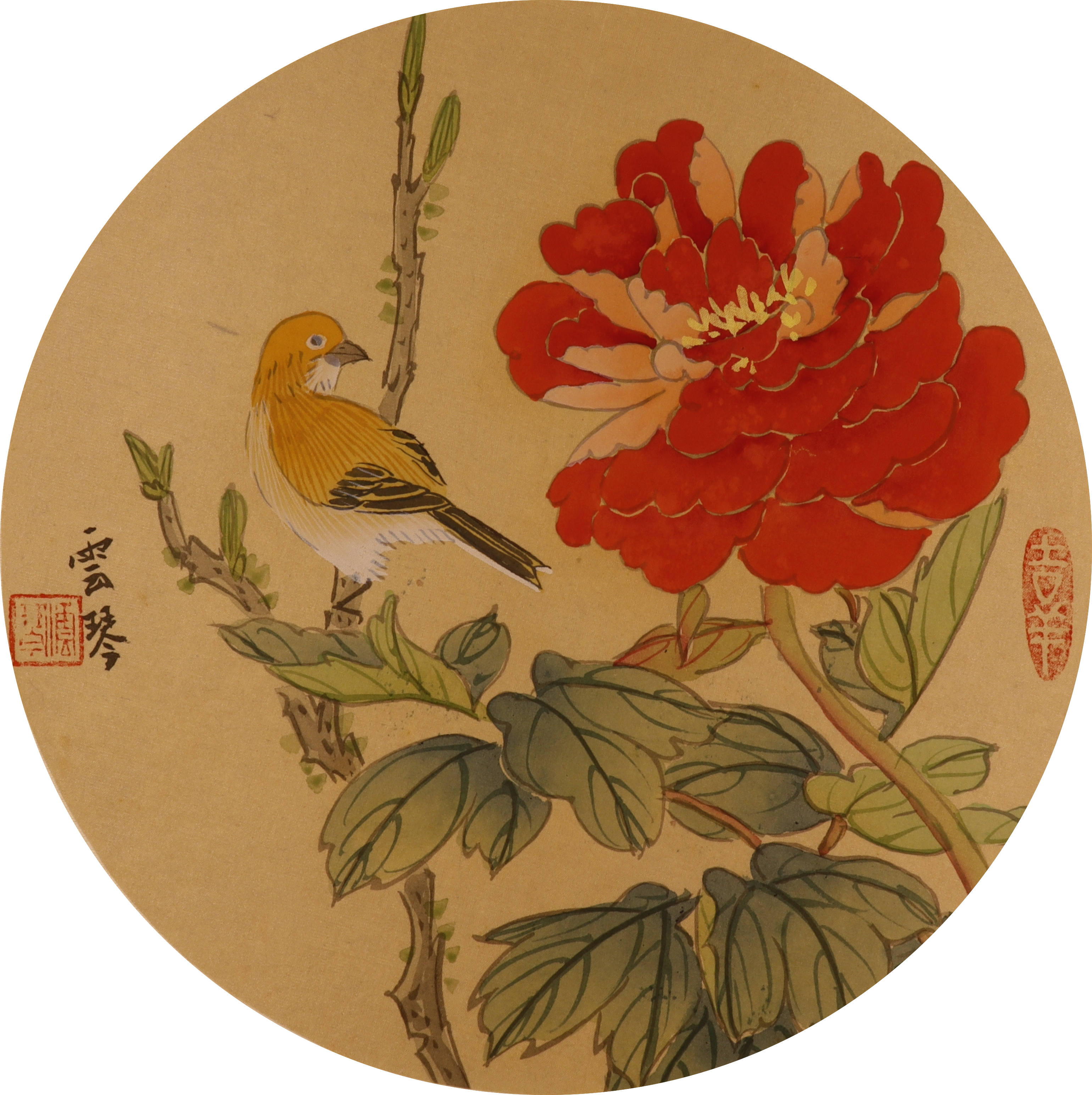 Flower & Bird Silk Painting Art