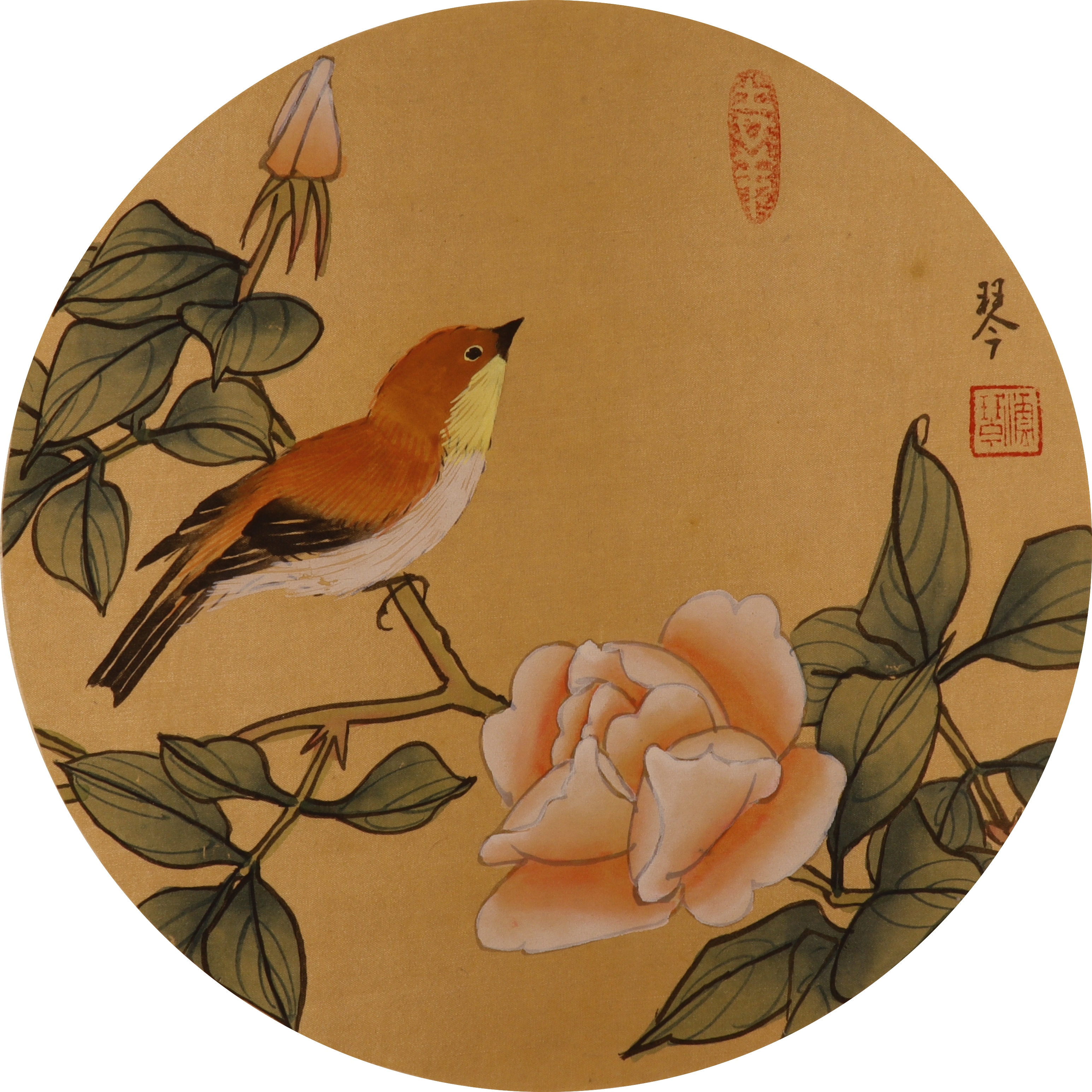 Flower & Bird Silk Painting Art