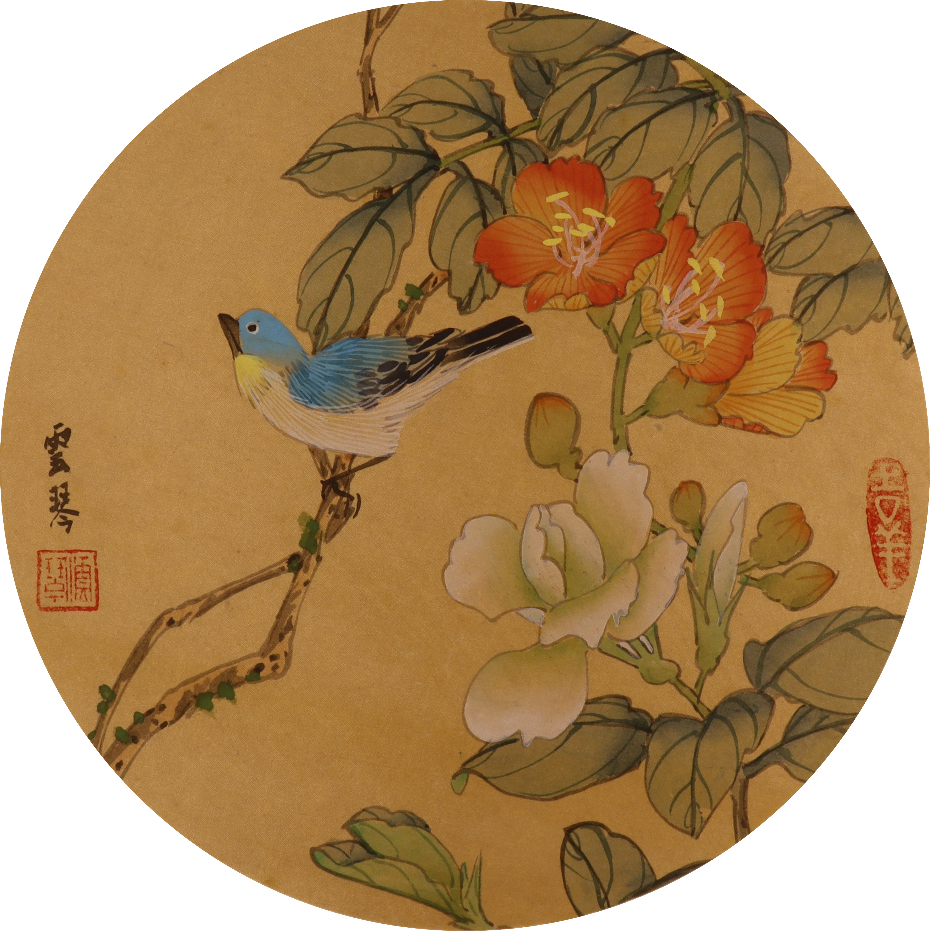 Flower & Bird Silk Painting Art