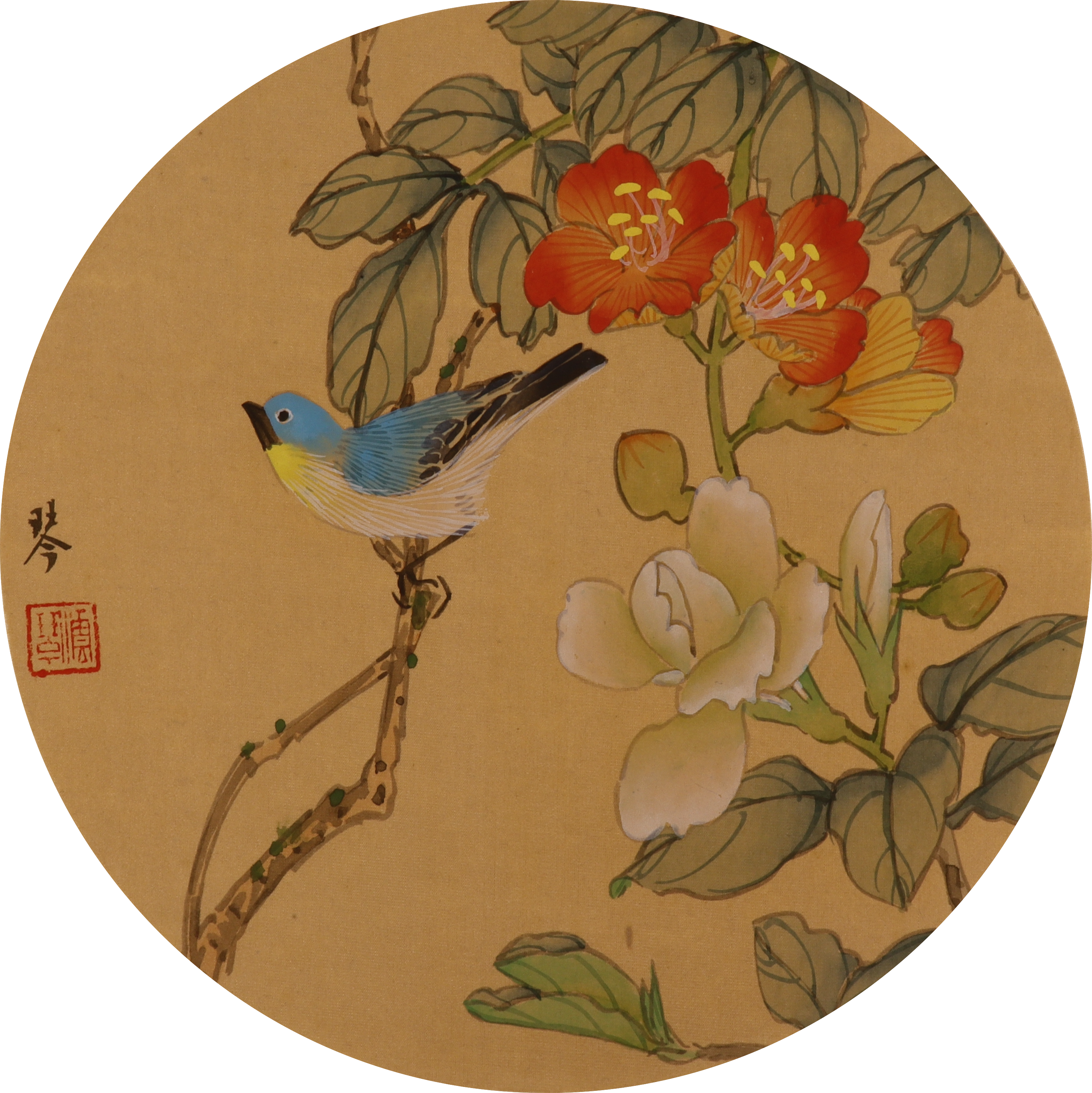 Flower & Bird Silk Painting Art